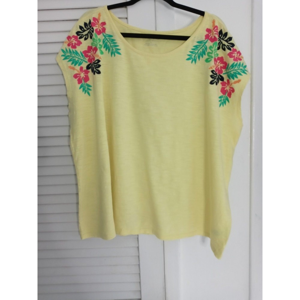 Talbots Yellow Floral Embroidered Cap-Sleeve Top